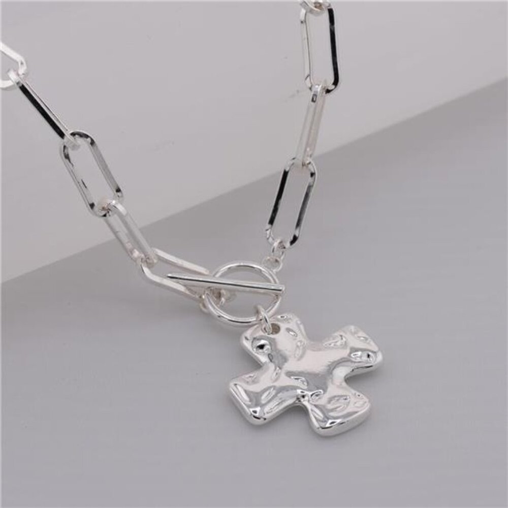 Gold Chunky Cross Necklace for Women - Statement Layered Hammered Cross Pendant - Picture 6 of 6